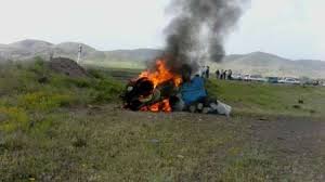حادثه رانندگی در اردبیل و جان باختن راننده در شعله‌های آتش