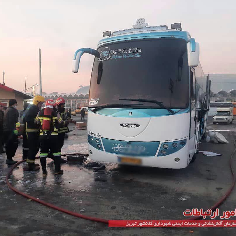 آتش سوزی اتوبوس مسافربری در ترمینال تبریز