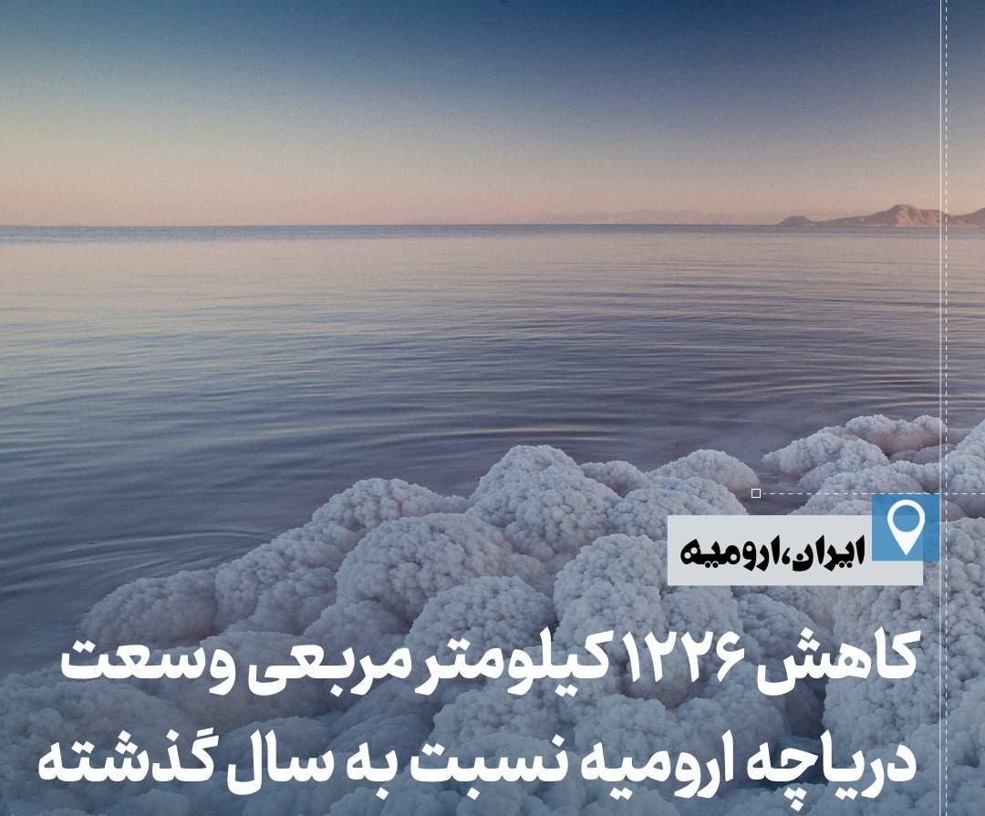 کاهش ۱۲۲۶ کیلومتر مربعی وسعت دریاچه ارومیه نسبت به سال گذشته