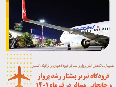 فرودگاه تبریز پیشتاز رشد پرواز و جابجایی مسافر در تیر ماه ۱۴۰۱