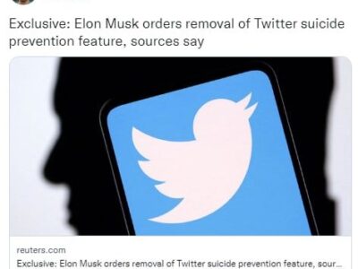 ایلان ماسک ویژگی ممانعت از خودکشی در توئیتر را حذف کرد