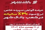 آغاز عرضه گواهی سپرده خاص با نرخ سود علی الحساب ۳۰ درصد سالیانه در شعب بانک شهر