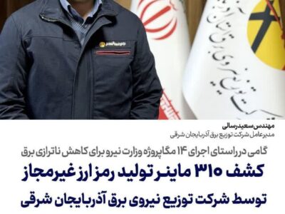 کشف ۳۱۰ دستگاه ماینرغیرمجاز تولید رمز ارز غیرمجاز توسط شرکت توزیع نیروی برق آذربایجان شرقی
