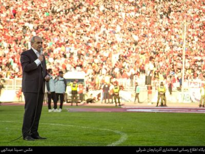 بهرام سرمست، استاندار آذربایجان شرقی در جمع هواداران تراکتور در جشن قهرمانی؛